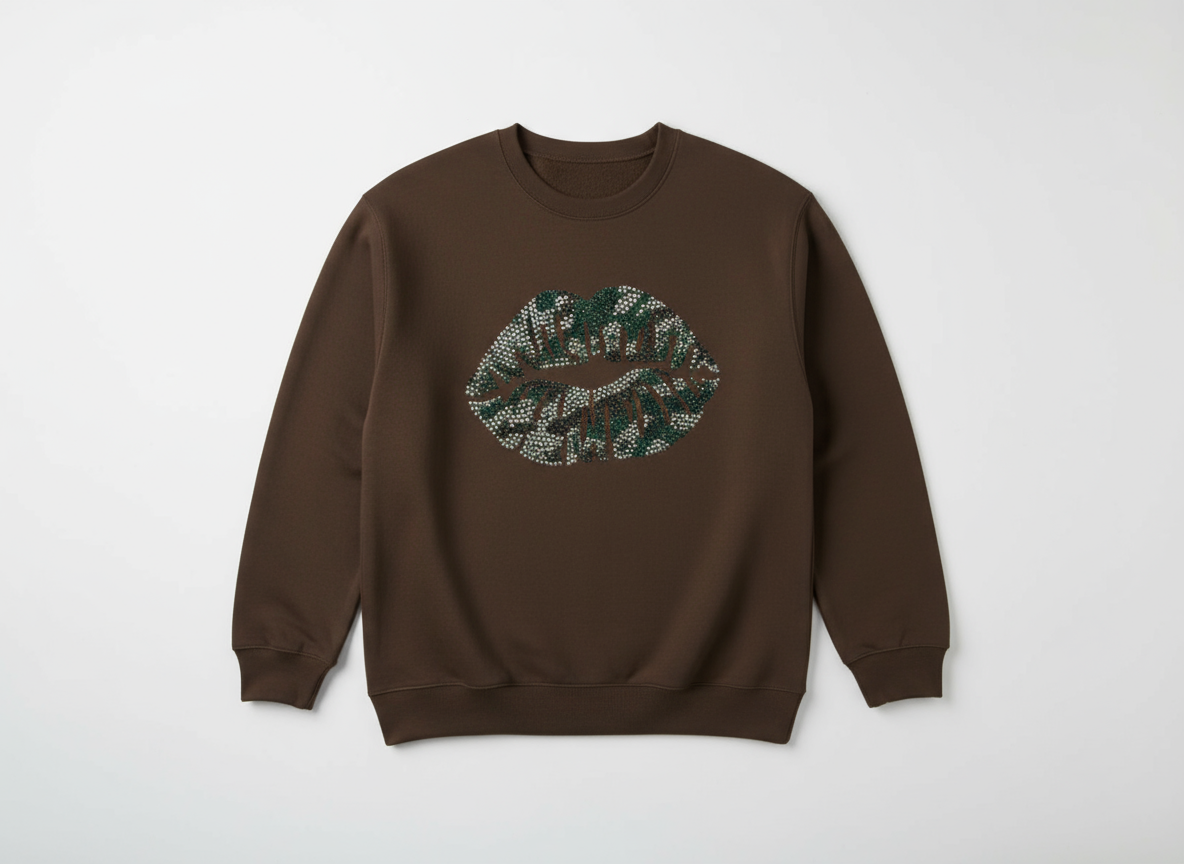 Camo Rhinestone Lips Sweatshirts and Hoodies