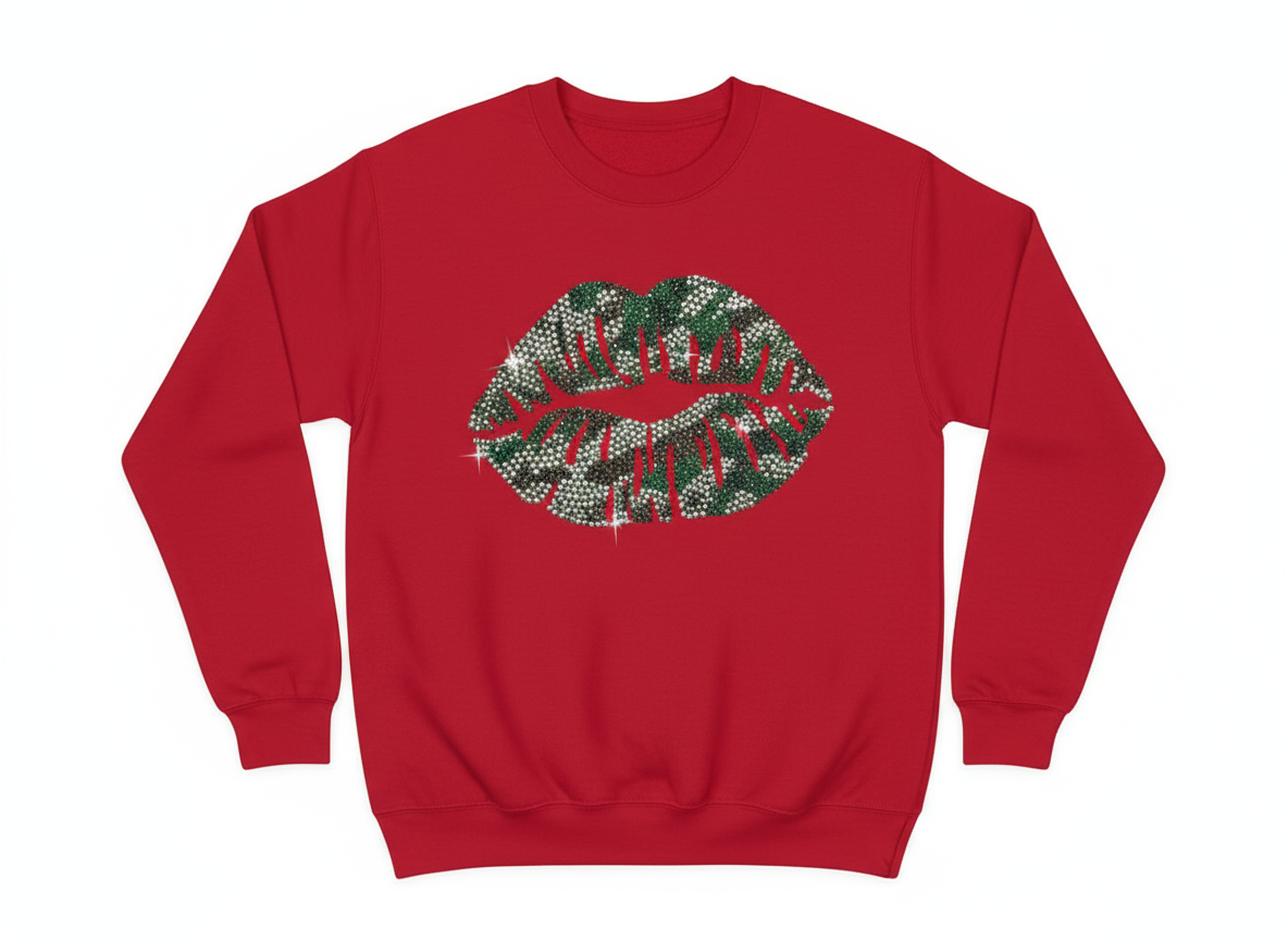 Camo Rhinestone Lips Sweatshirts and Hoodies