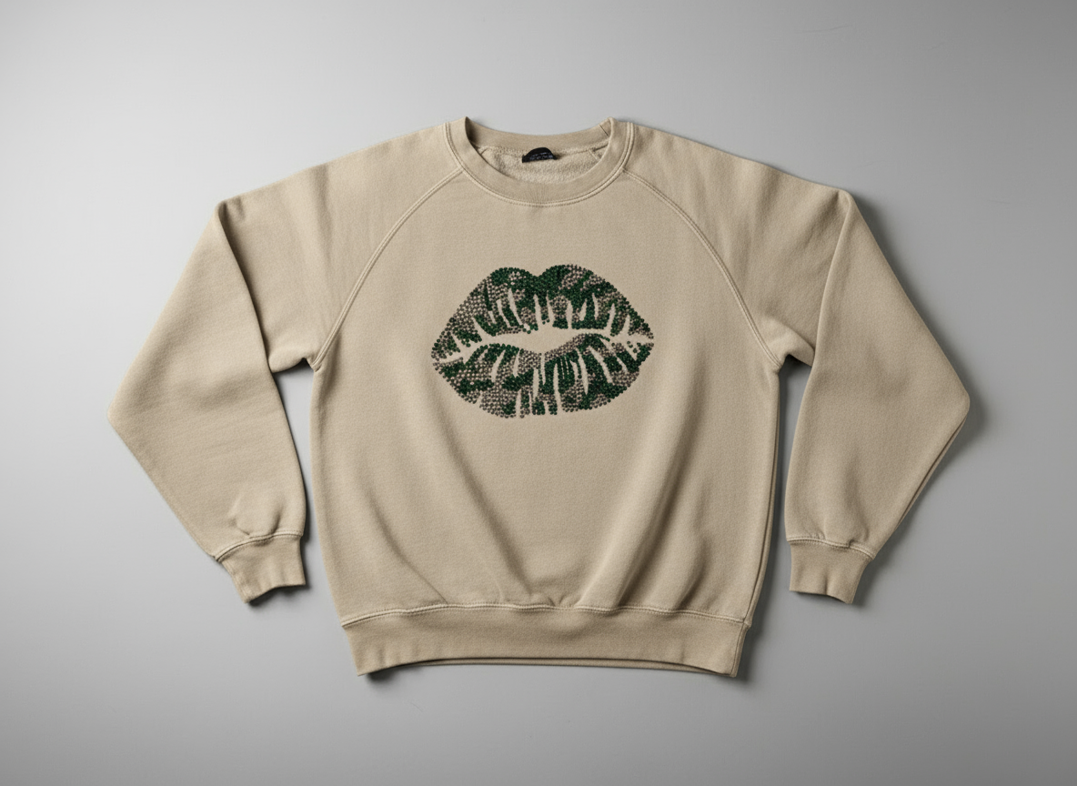 Camo Rhinestone Lips Sweatshirts and Hoodies