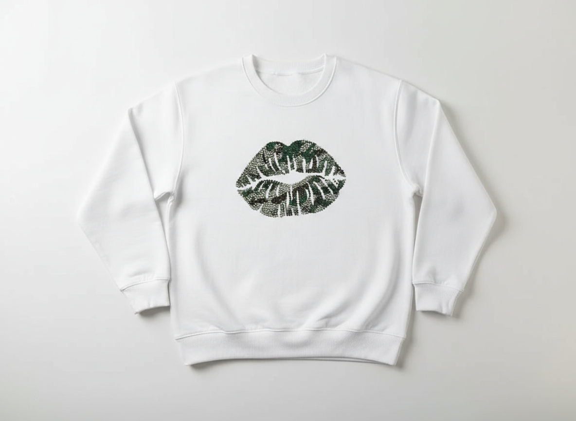 Camo Rhinestone Lips Sweatshirts and Hoodies